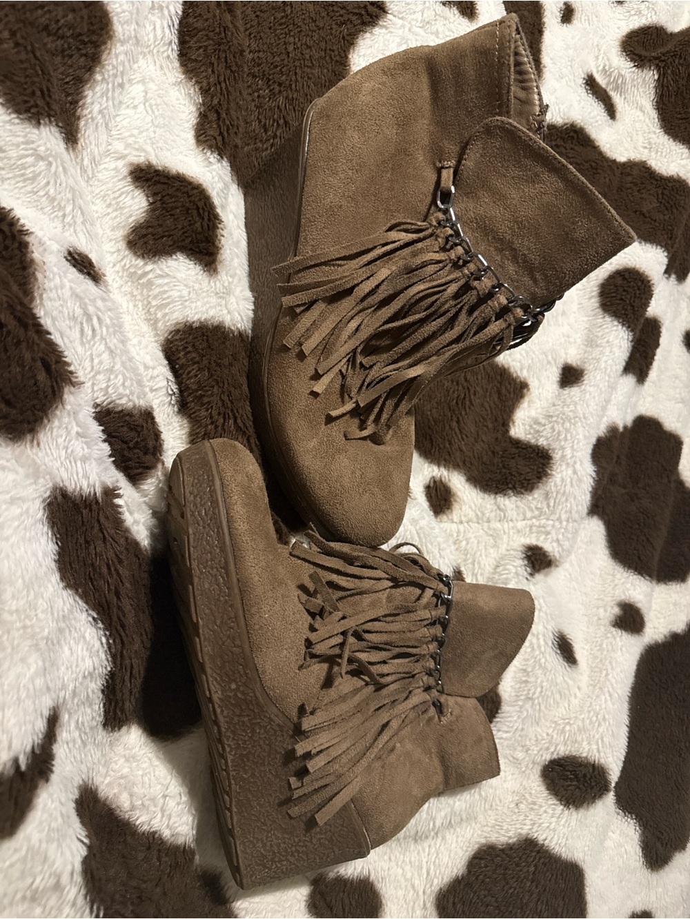 Pierre Dumas Brown Suede Fringe Ankle Booties